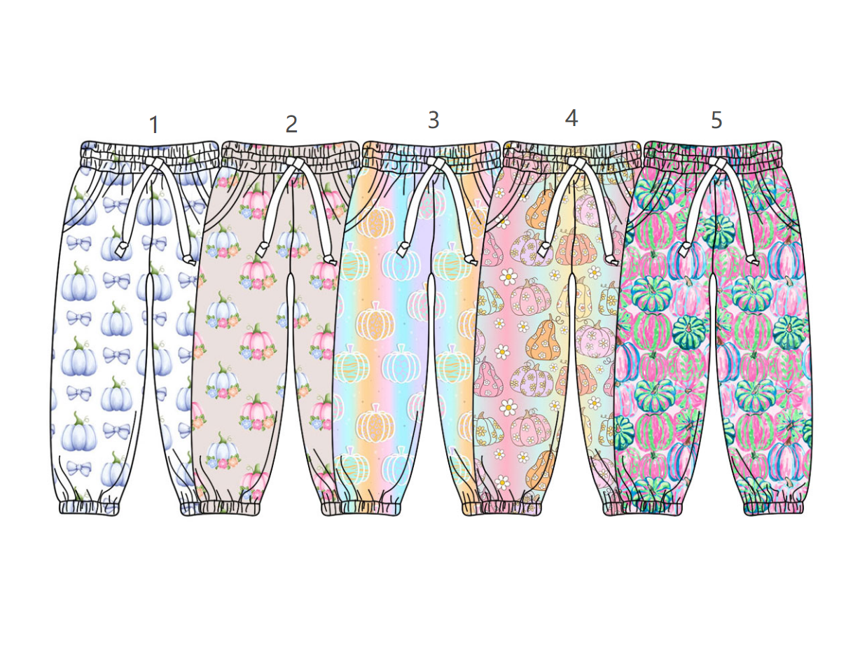 ( Moq 5 Each Style ) Sibling Baby Girls Kids Pumpkins Pockets Jogger Pants Fall Clothes