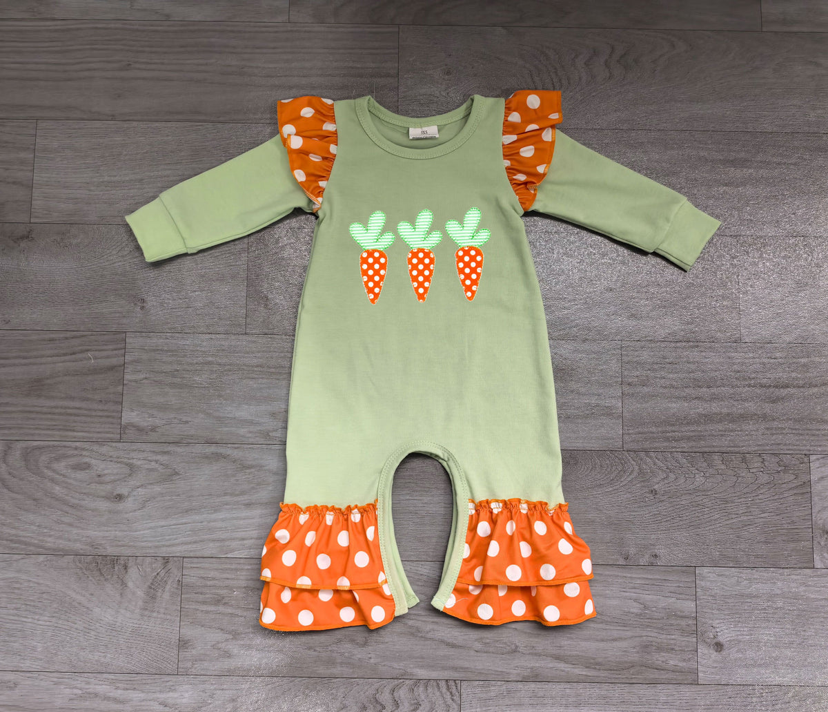 ( No moq ) Preorder Baby Toddler Kids Long Sleeves Embroidery Carrots Easter Romper Clothes
