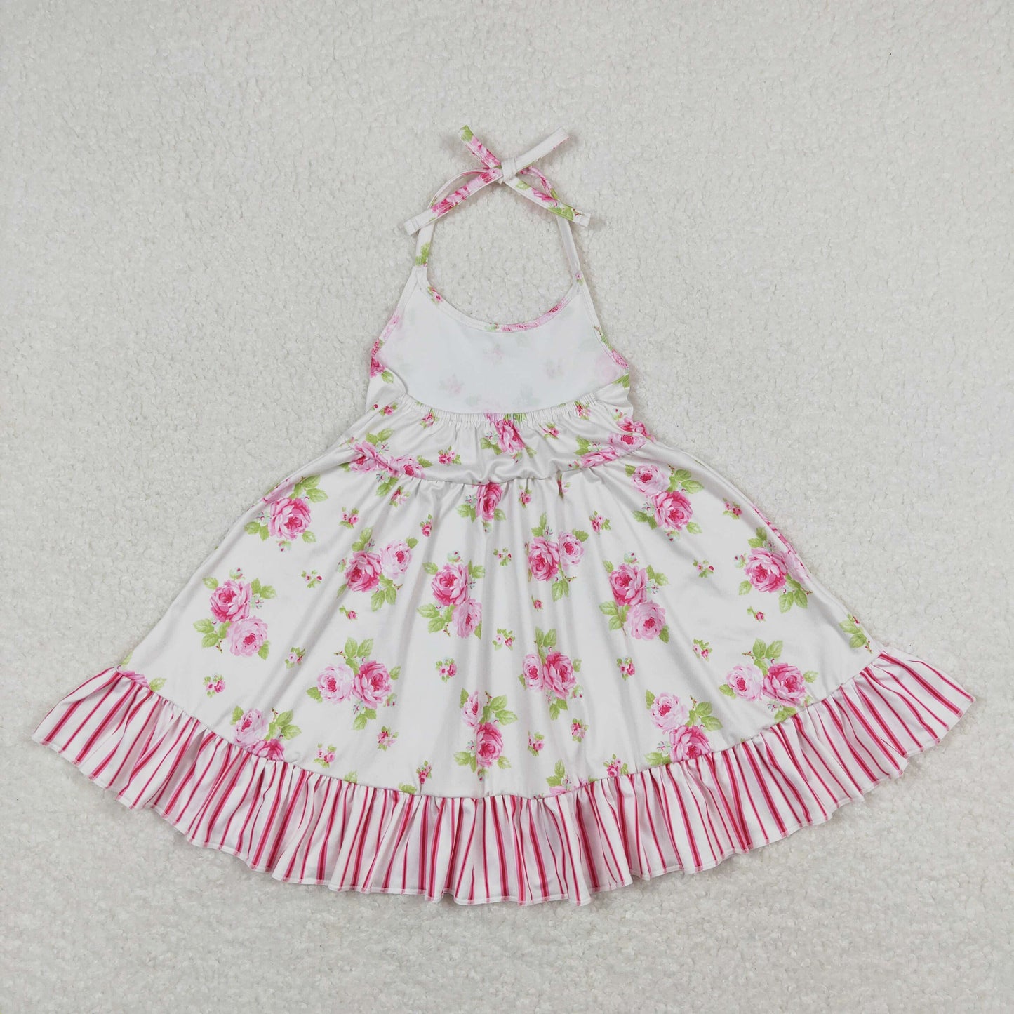 Baby Girl Sleeveless Floral Stripes Ruffle Twirl Dress