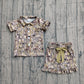 Baby Girls Kids Short Sleeves Camo Bows Buttons Shirt Shorts Pajamas Clothes Set RTS