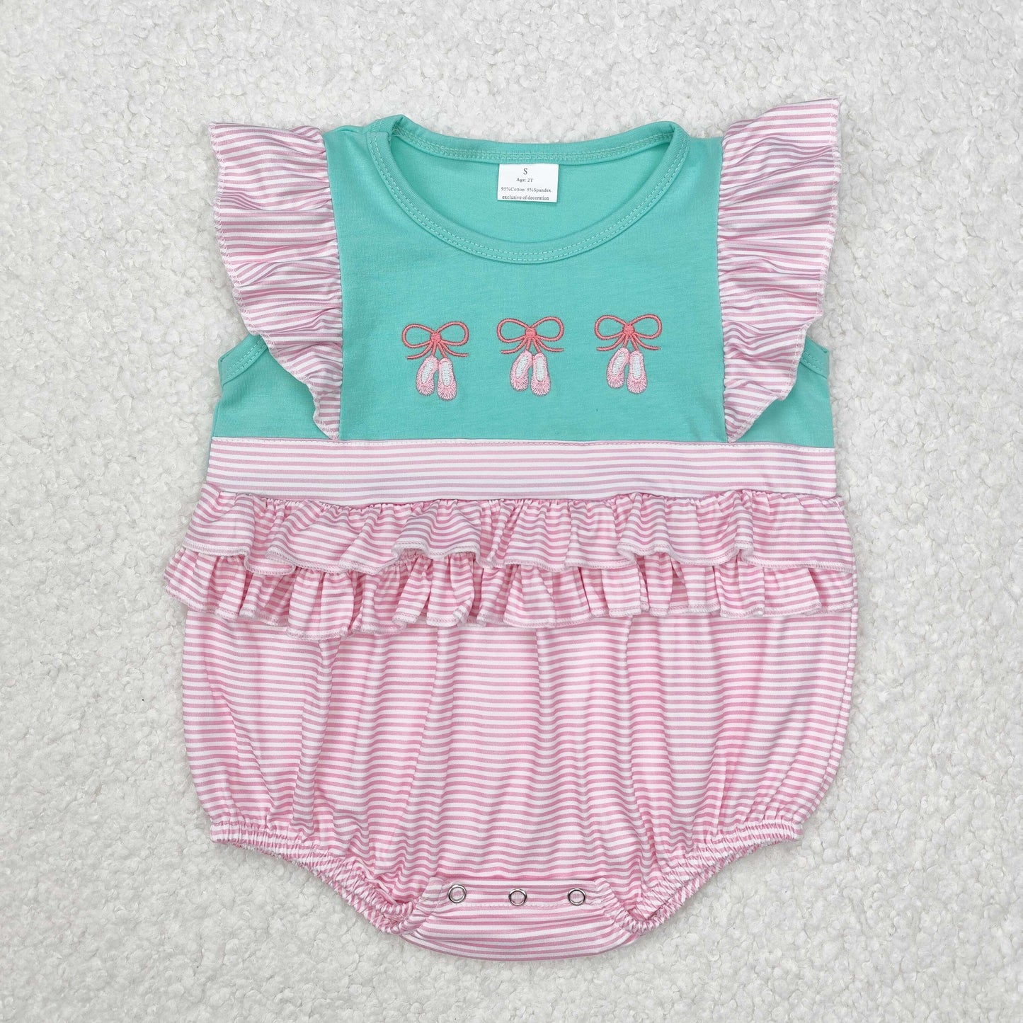Baby Girl Infant Short Sleeves Embroidery Shoes Bubble Romper