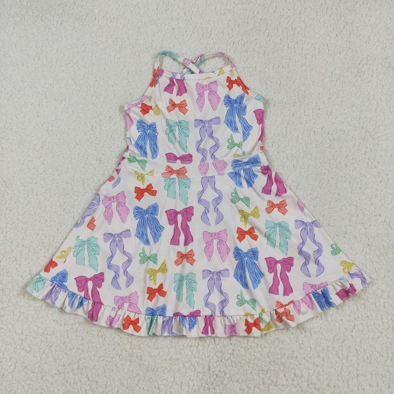 Colors ( 1-7 ) Sibling Baby Girl Straps Flower Bows Yoga Athletic Wear Dress Sibling Clothes RTS