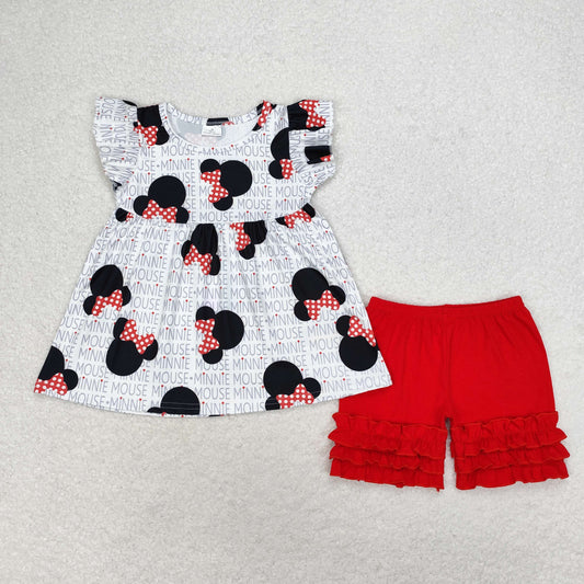 Promotion Baby Girl Summer Mouse Tunic Red Cotton Shorts Outfit