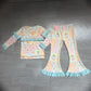Baby Girls Kids Pumpkins Bows Plaid Tops Ruffle Pants Set Fall Clothes RTS