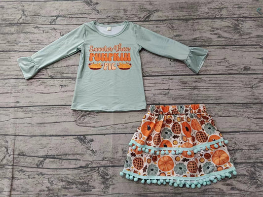 Baby Girl Long Sleeves Pumpkin Pie Shirt Skirt Outfit Moq 5