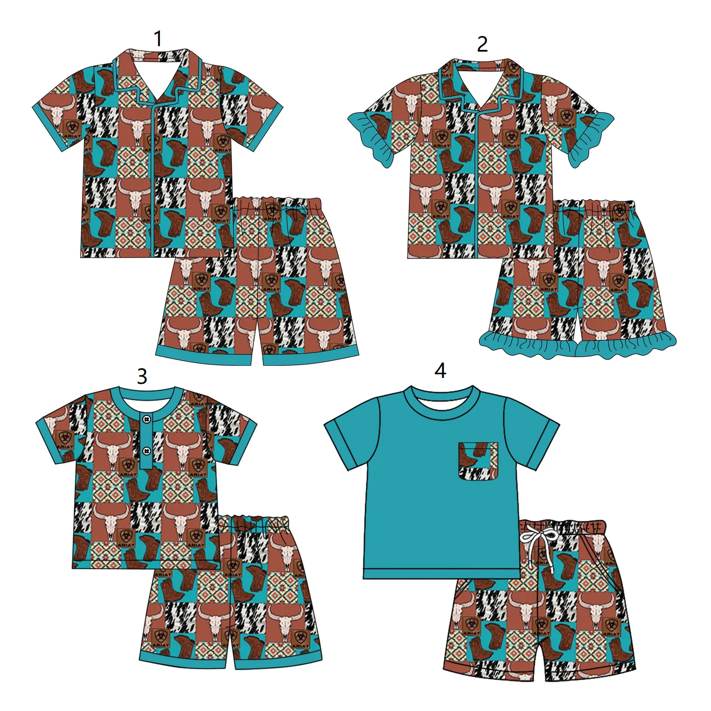 Baby Boy Girl Short Sleeves Western Cow Sibling Set ( Moq 5 Each Style ) 12.20