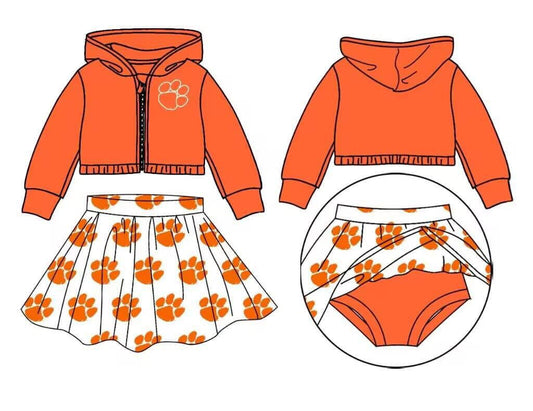 Baby Girl Toddler Zipper Hoodie Orange Tops Skirt Shorts Team Set Moq 5