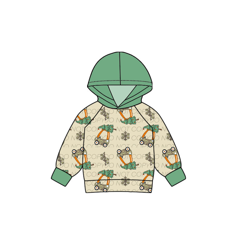 Baby Boy Long Sleeves Christmas Tree Cart Green Hoodie Shirt Tops Moq 5