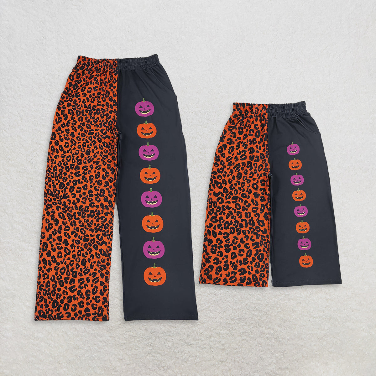 Sibling Baby Girls Adult Woman Halloween Pumpkins Leopard Pockets Mommy and Me Pants Bottoms Clothes