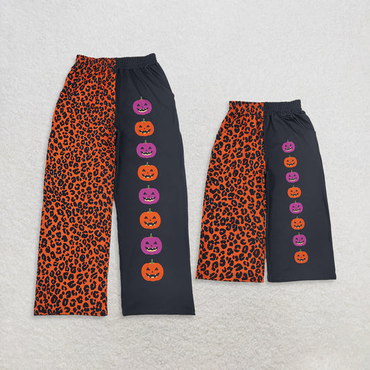 Sibling Baby Girls Adult Woman Halloween Pumpkins Leopard Pockets Mommy and Me Pants Bottoms Clothes