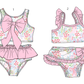 ( Moq 5 Each Style ) Sibling Baby Girls Kids Floral Tops Ruffle Shorts Bows Sets Summer Swimsuits
