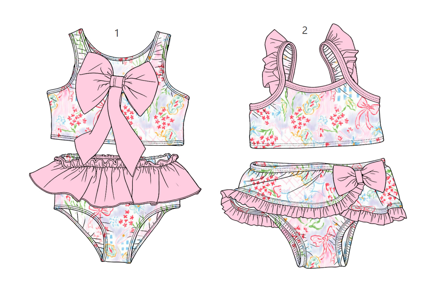 ( Moq 5 Each Style ) Sibling Baby Girls Kids Floral Tops Ruffle Shorts Bows Sets Summer Swimsuits