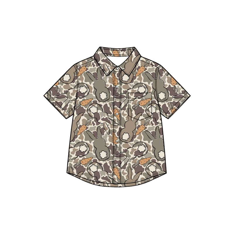 ( Moq 5 ) Preorder Baby Boys Kids Rabbits Carrots Buttons Easter Shirt Tops Camo Clothes
