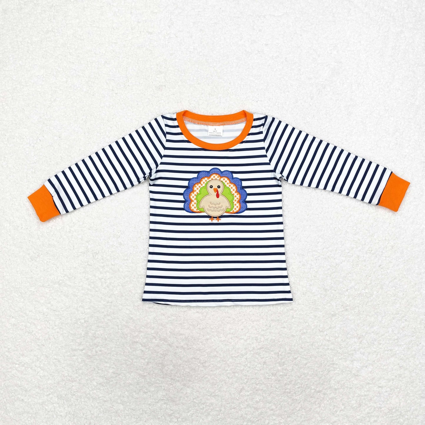 Baby Boy Thanksgiving Embroidery turkey Long Sleeves Stripes Shirt