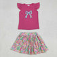 Baby Girl Pink Short Sleeves Embroidery Bow Shirt Flower Skort Shorts Skirt Clothes Set RTS