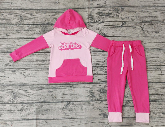 No moq Pre-order Baby Girl Long Sleeves Doll Hoodie Pants Pink Set