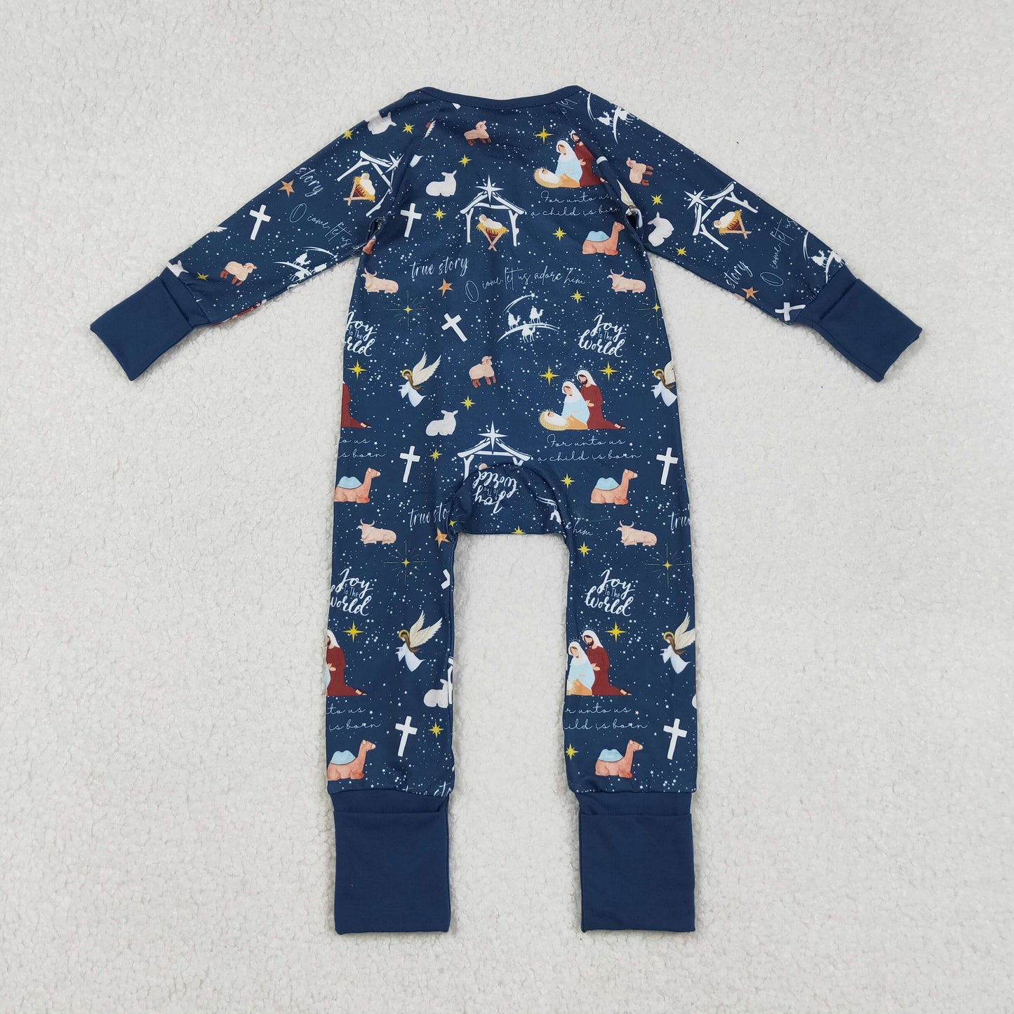Baby Boy Long Sleeves Nativity Zipper Christmas Pajamas Romper RTS
