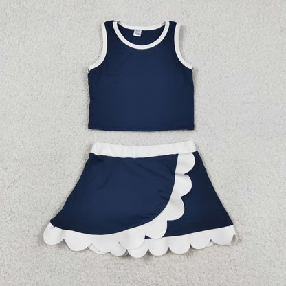 Sibling Baby Girls Kids Sleeveless Shirts Scallop Skirts Shorts Yoga Active Sets Clothes RTS