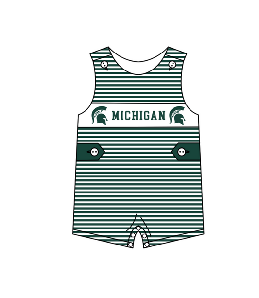 ( Moq 5 ) Baby Boys Kids Sleeveless Green Stripes Team Summer Romper