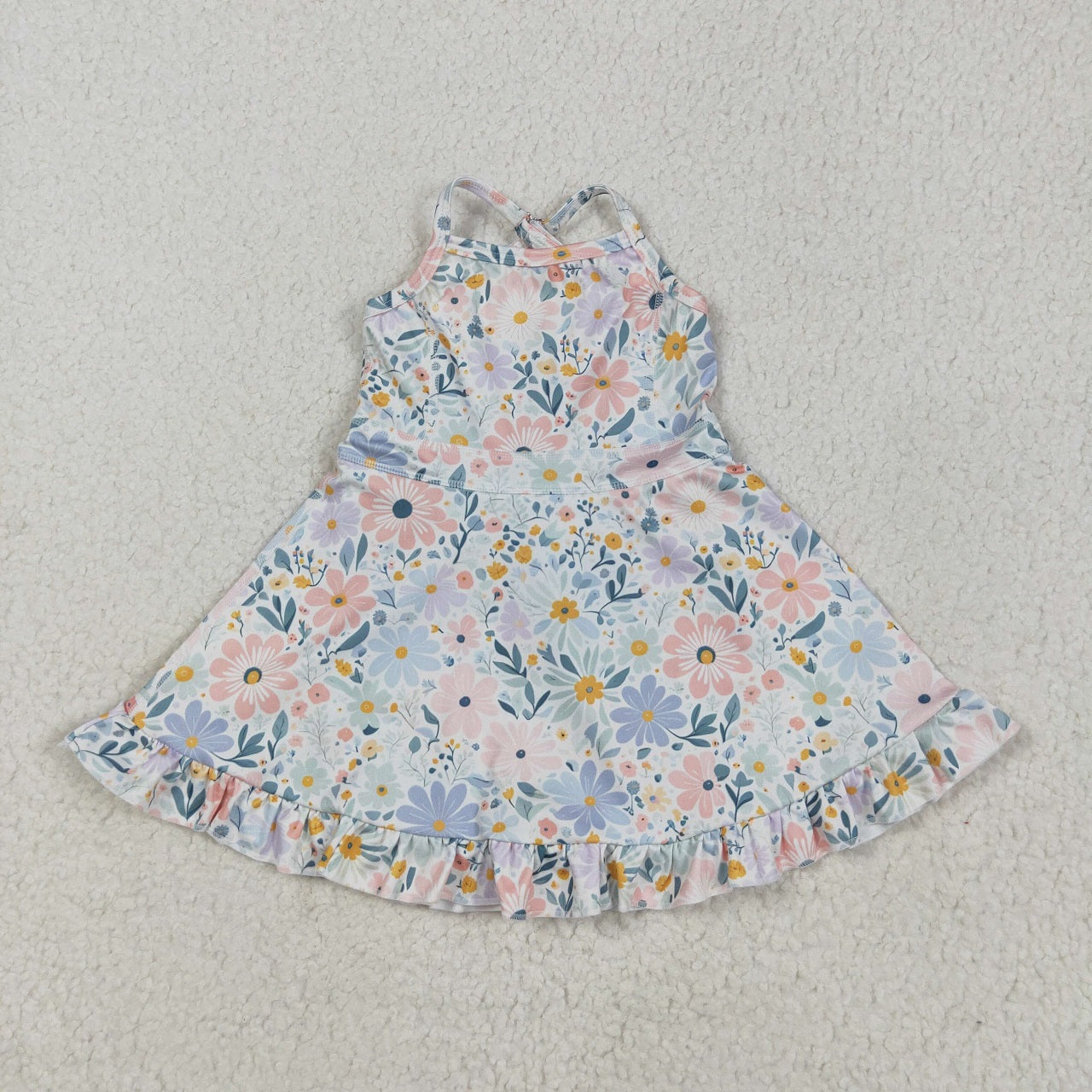 Colors ( 1-7 ) Sibling Baby Girl Straps Flower Bows Yoga Athletic Wear Dress Sibling Clothes RTS
