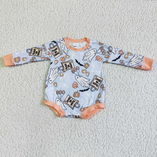 Promotion Baby Girl Long Sleeves Halloween Pumpkins Ghosts Bubble Romper RTS