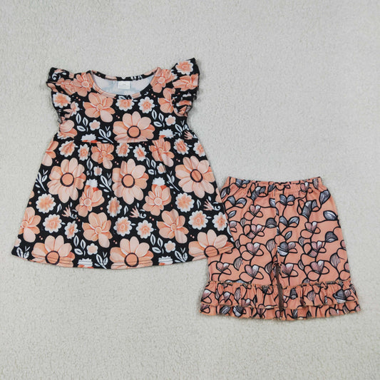 Baby Girls Kids Short Sleeves Flower Tunic Ruffle Shorts Set Summer Clothes RTS