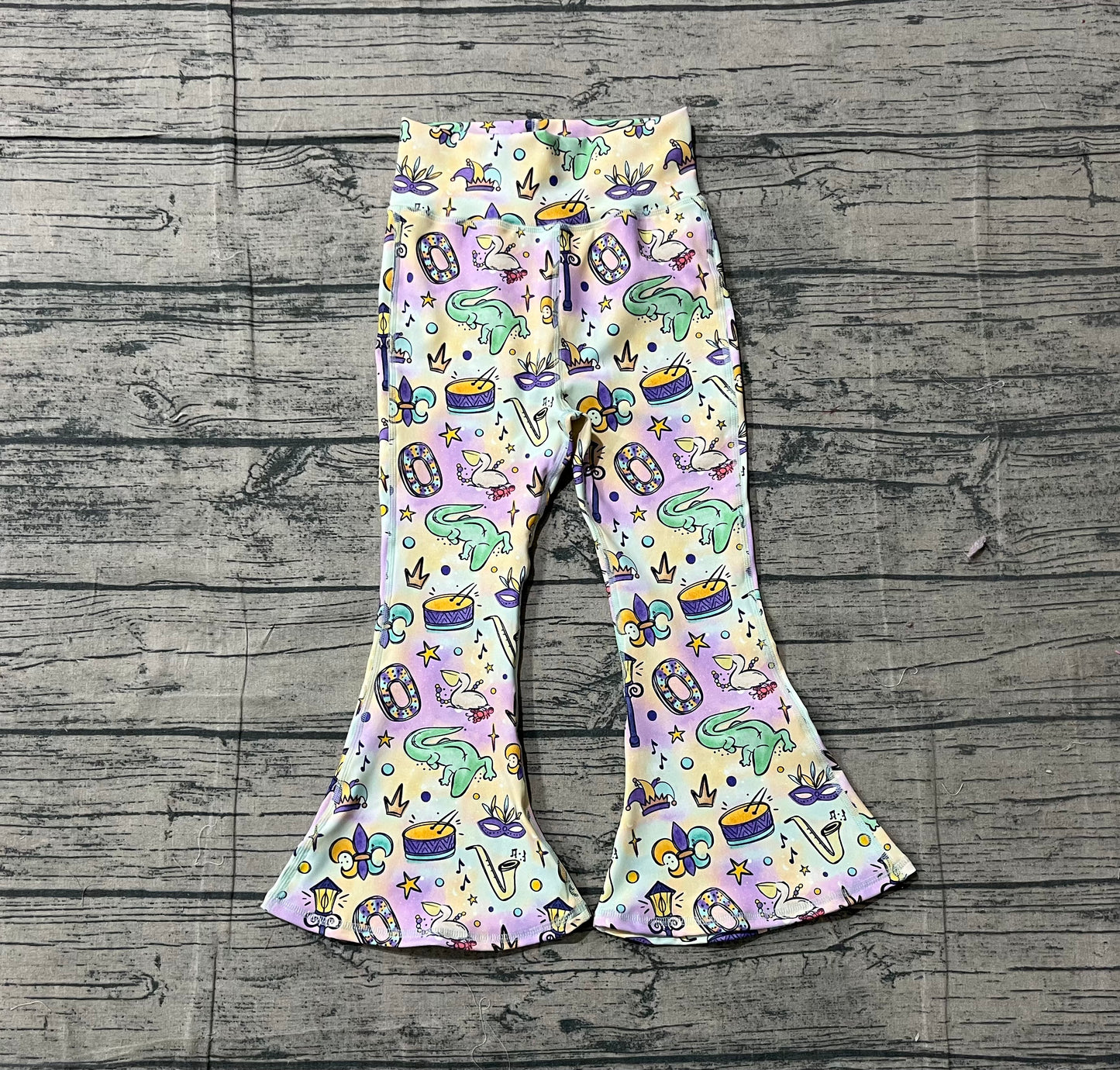 Baby Girls Mardi Gras Anchors Masks Yoga Bell Bottom Pants RTS