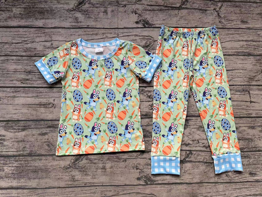 No Moq Pre-order BSPO0273 Easter Baby Boy Short Sleeves Dogs Eggs Carrot Shirt Pants Set Pajamas