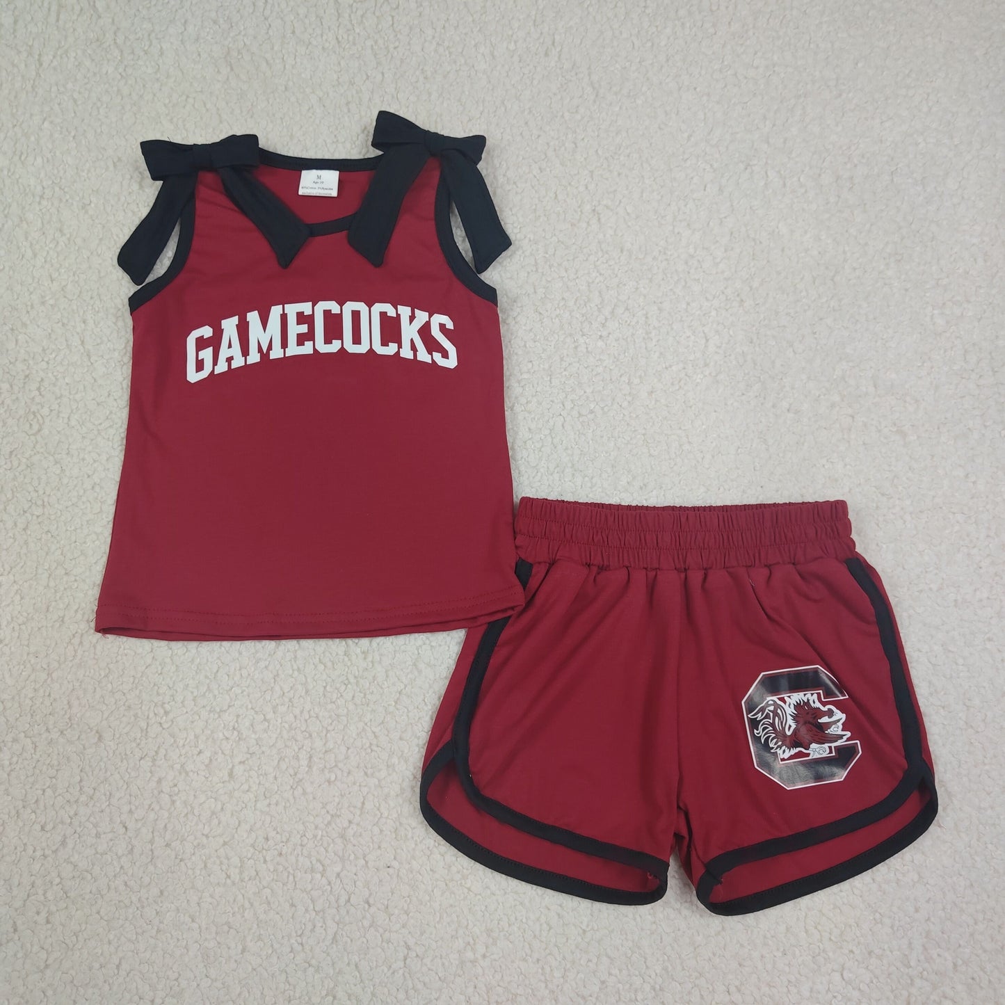 Baby Girls Kids Bows Cotton Shirt Chicken Shorts Red Set Cheer Team Clothes RTS