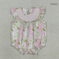 Baby Girls Infant Short Sleeves Embroidery Plaid Pink Flower Bubble Romper RTS