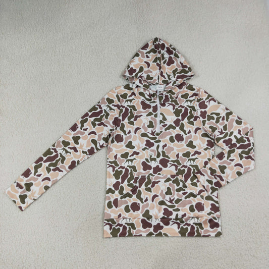 Adult Women Long Sleeves Hoodie Zipper Camo Pullover Ducks Deer Dogs Shirt RTS