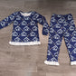 Baby Girls Kids Nativity Blue Ruffle Shirt Pants Set Christmas Pajamas Clothes RTS