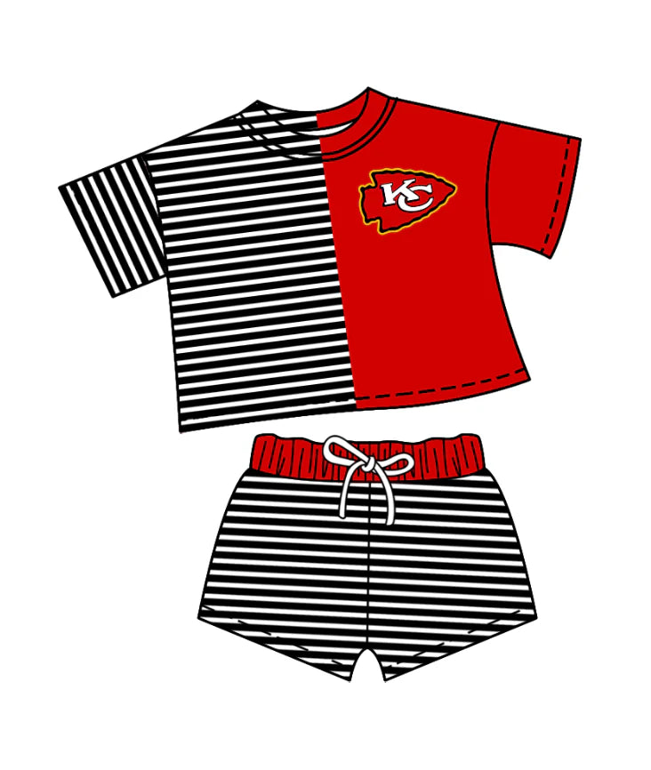 ( Moq 5 ) Baby Girls Short Sleeves KC Shirt Stripes Shorts Team Clothes Set