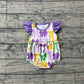 Baby Girls Infant Short Sleeves Bows Mardi Gras Bubble Romper RTS