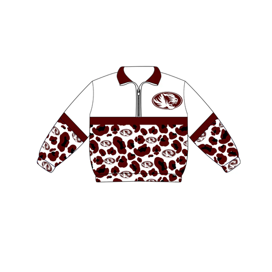 ( Moq 5 ) Baby Girls Kids Long Sleeves Leopard Team Zipper Pullover Tigers Shirt Clothes