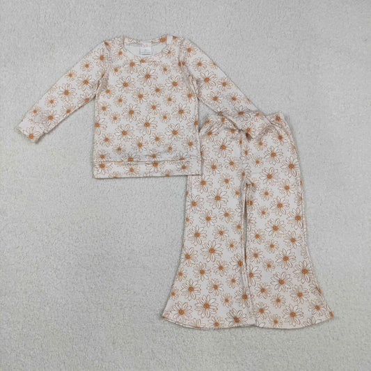 Baby Girls Kids Long Sleeves Shirt Bell Bottoms Pants Flower Clothes Set RTS