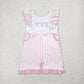 Baby Girl Short Sleeves Embroidery Pink Bows Stripes Pockets Jumpsuit RTS