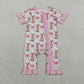 Baby Girls Infant Short Sleeves Rabbits Bows Zipper Pink Ruffle Romper RTS