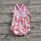 Baby Girl Infant Pink Bows Strap Bows Strawberry Ruffle Romper RTS