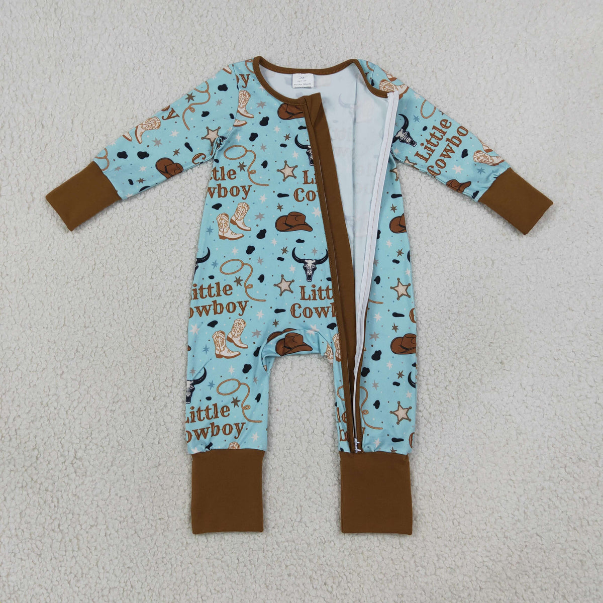 Baby Boys Kids Long Sleeves Western Little Cowboy Zipper Footie Sleeper Romper RTS