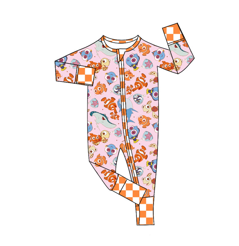 Baby Girl Orange Fish Bamboo Long Sleeves Zipper Romper