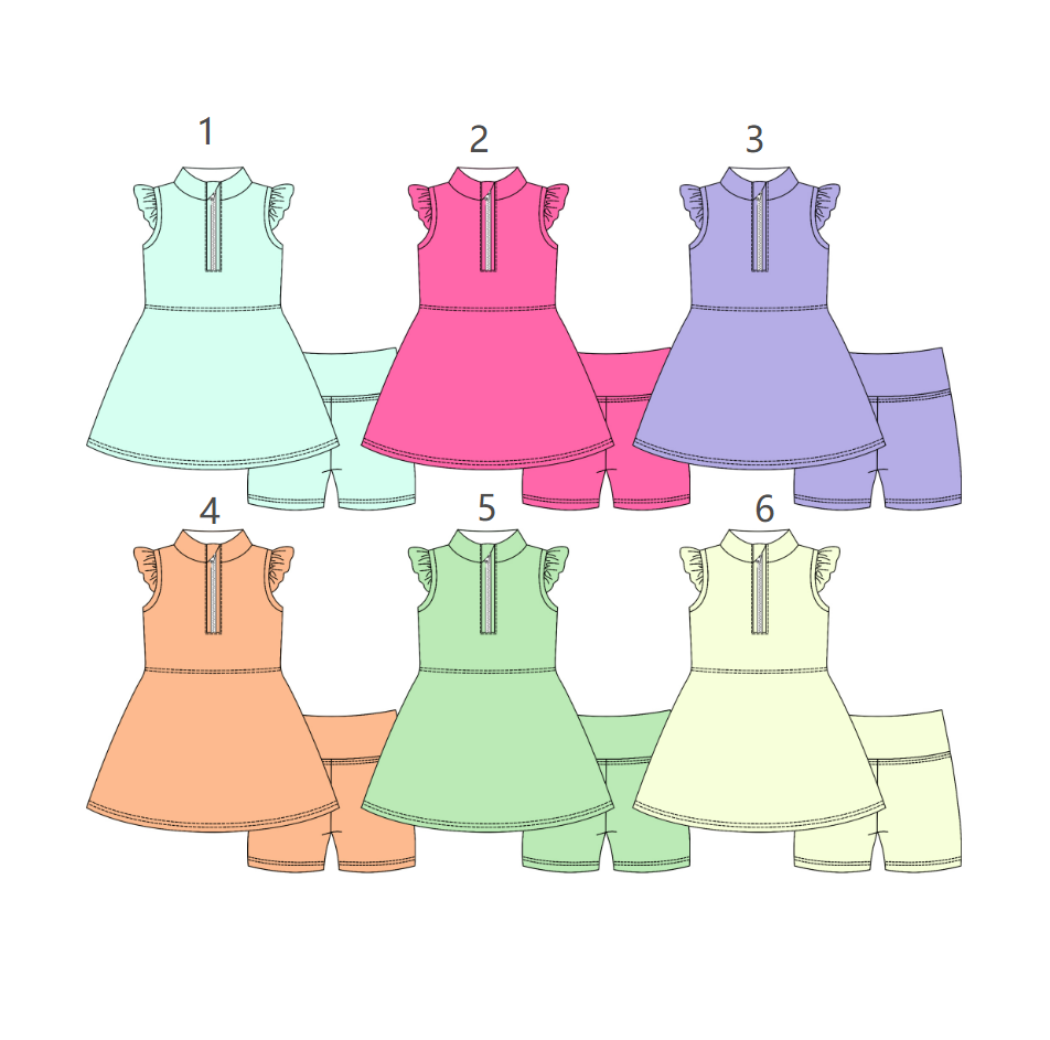( Moq 5 Each Style ) Sibling Baby Girls Kids Short Sleeves  Zipper Tops Shorts Sets Yoga active Clothes
