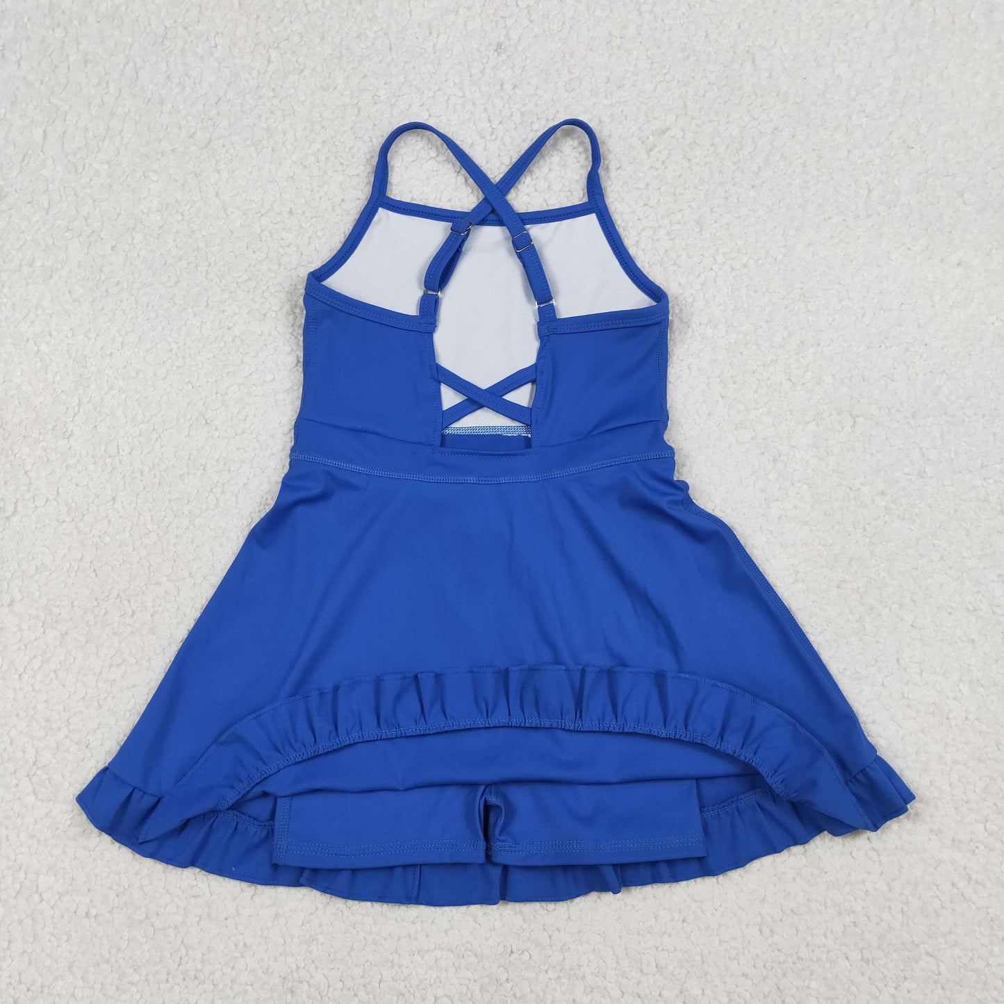 Baby Girls Kids Straps Blue Yoga Active Shorts Knee Length Ruffle Dress RTS
