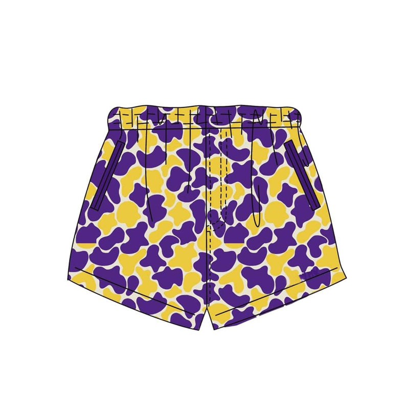 ( Moq 5 ) Preorder Baby Boys Kids Purple Yellow Camo Pockets Shorts Bottoms Team Clothes