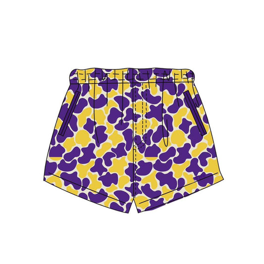 ( Moq 5 ) Preorder Baby Boys Kids Purple Yellow Camo Pockets Shorts Bottoms Team Clothes