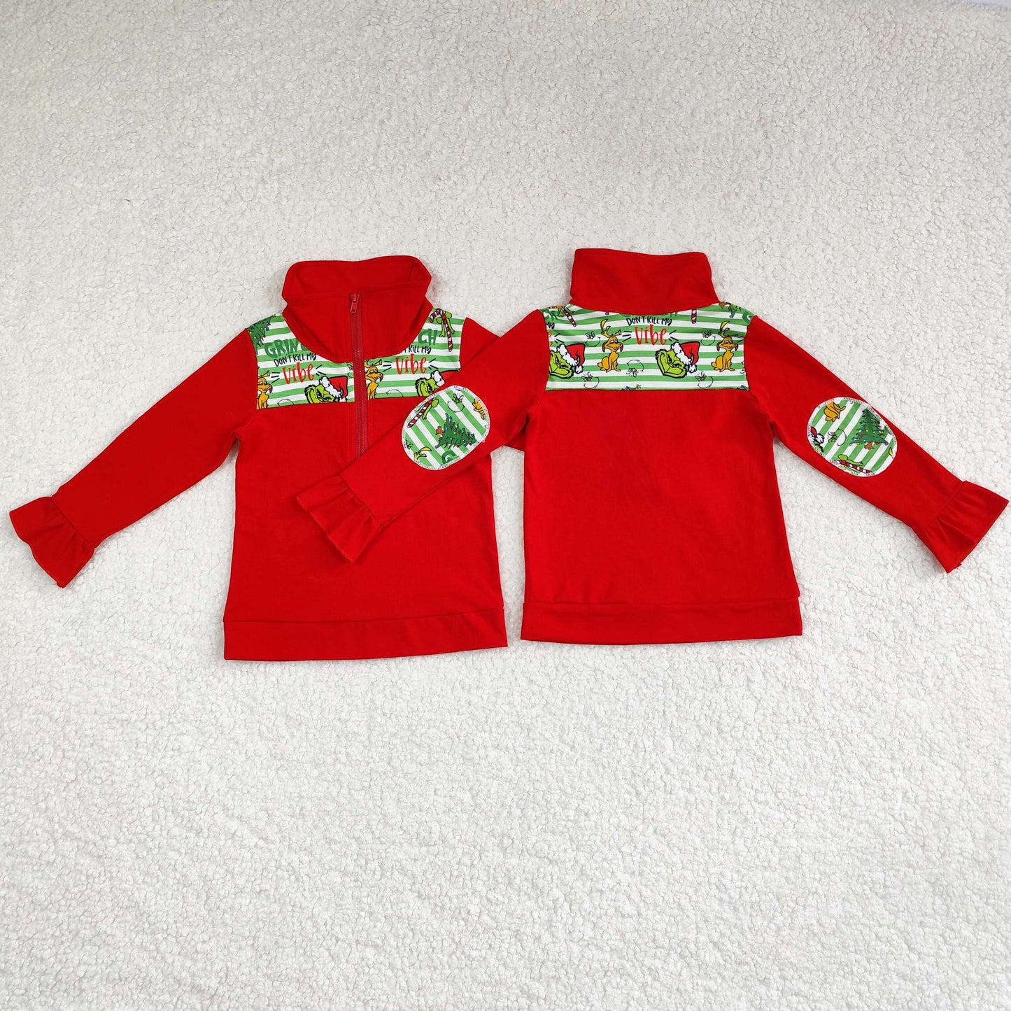 Baby Girls Christmas Green Face Zip Pullovers Tops