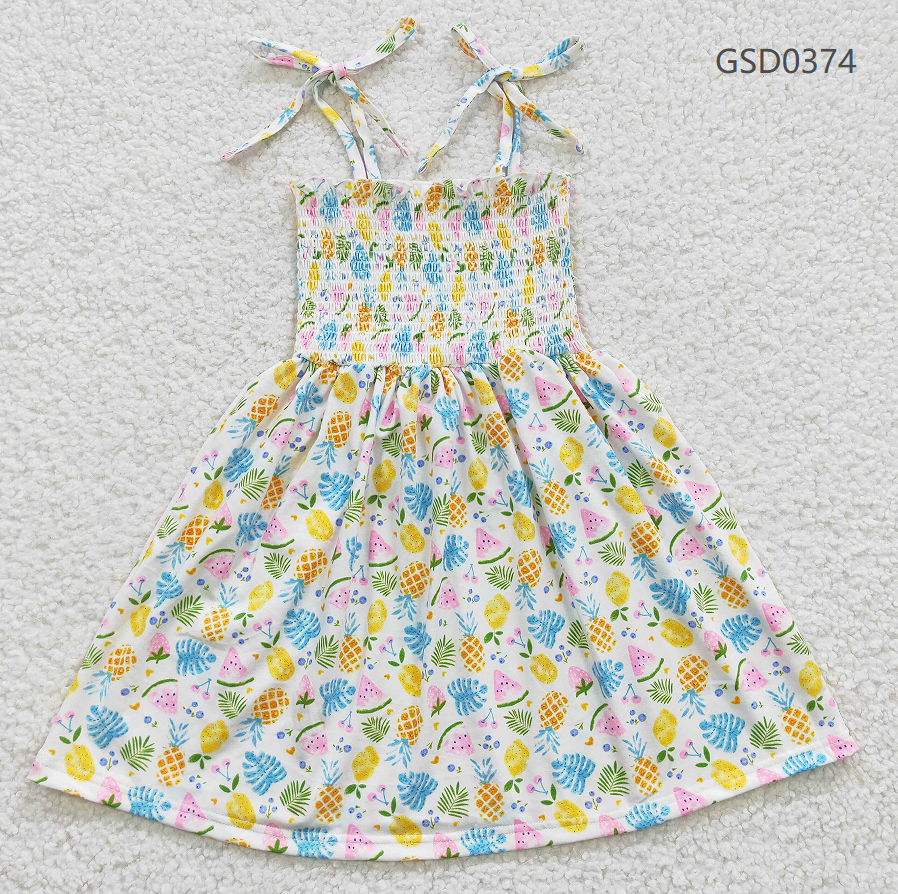 Promotion Baby Girl Summer Fruit Halter Sleeveless Elastic Smocked Dress RTS