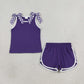 Baby Girls Kids Sleeveless Purple Checked Bows Shirt Shorts Set Summer Clothes RTS