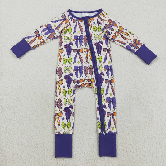 Baby Girl Long Sleeves Bows Halloween Purple Zipper Halloween Pajamas Romper RTS