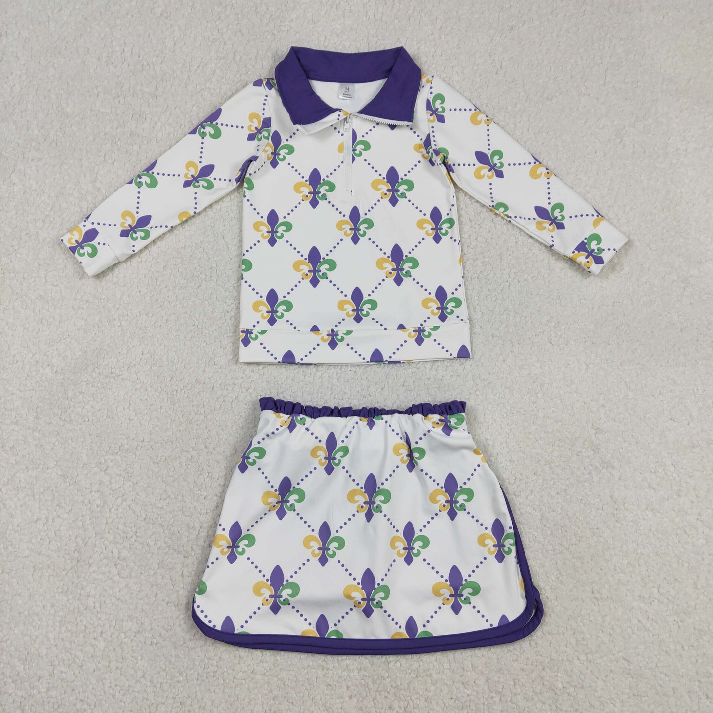 Baby Girls Kids Zipper Tops Anchors Shorts Skirt Skort Mardi Gras Yoga Active Set